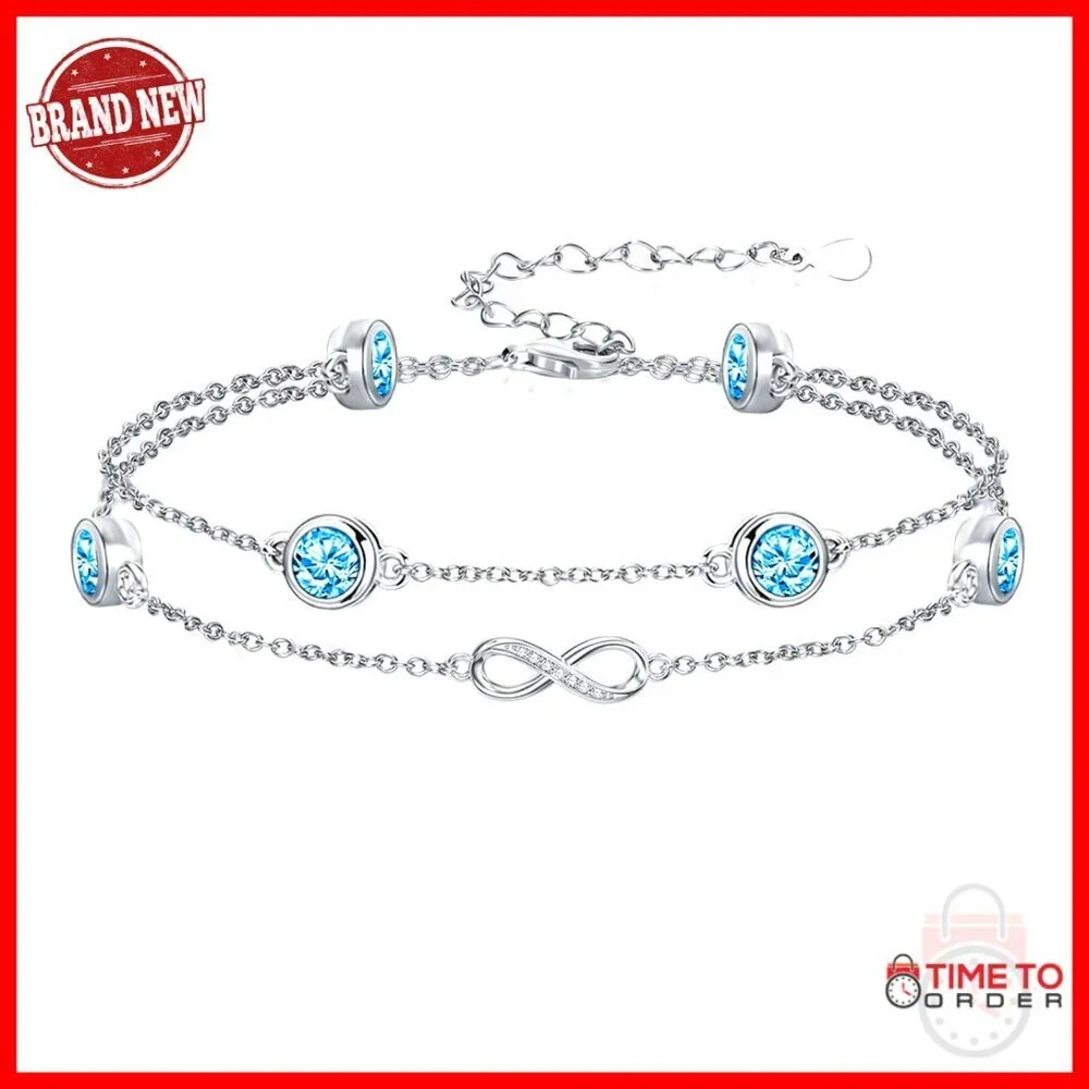 Sterling Silver Adjustable Infinity Anklet Birthstone Jewelry Minimal Chic
